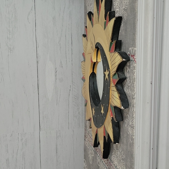 Vintage | Artist Signed Celestial Hand Painted Sun Moon & Stars Mirror - Picture 8 of 14